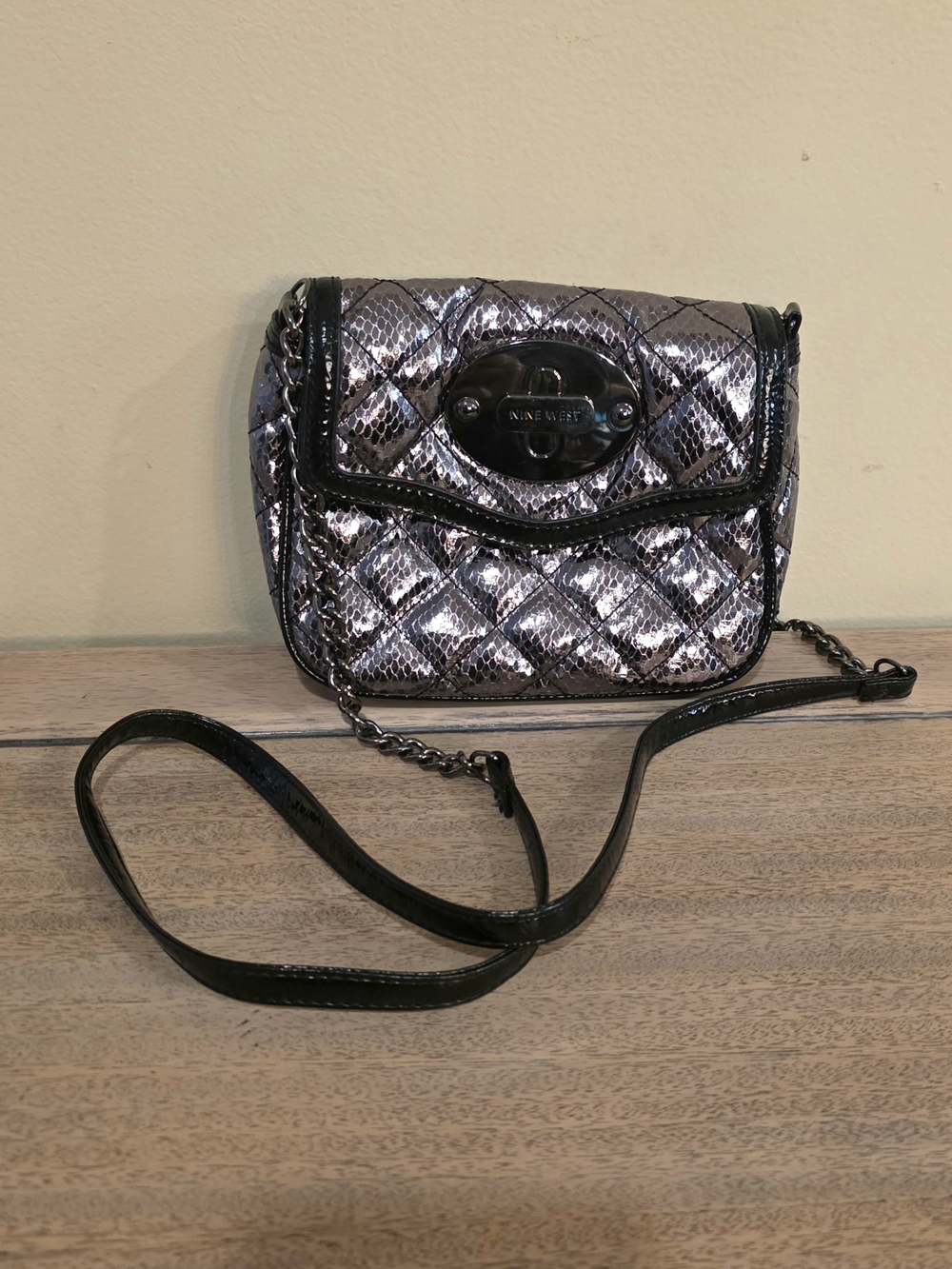 Nine West Metallic Quilted Crossbody Bag - Silver